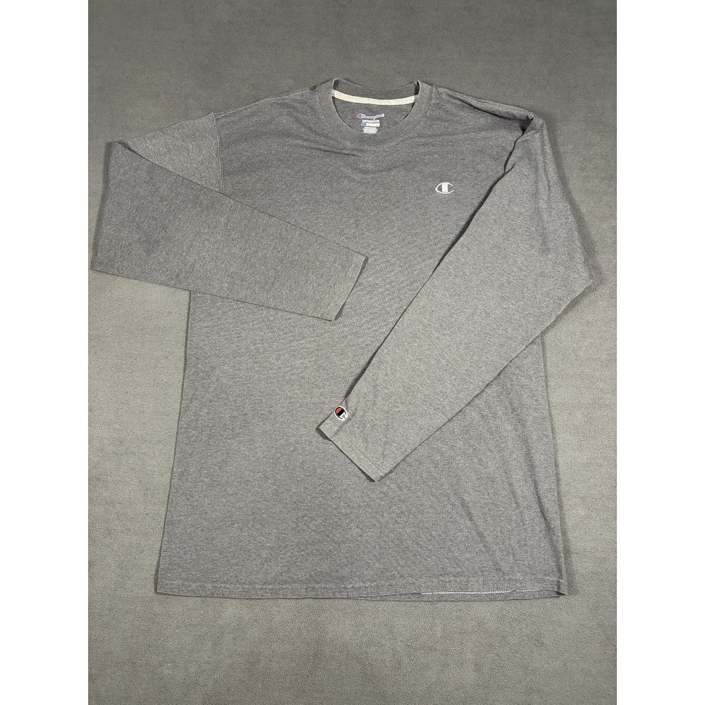 Champion Authentic T Shirt Mens Large Gray Long Sleeve Oversized Casual Crewneck